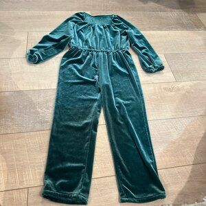 Old Navy 5T Green Velvet Long Sleeve Smocked Jumpsuit For Girls